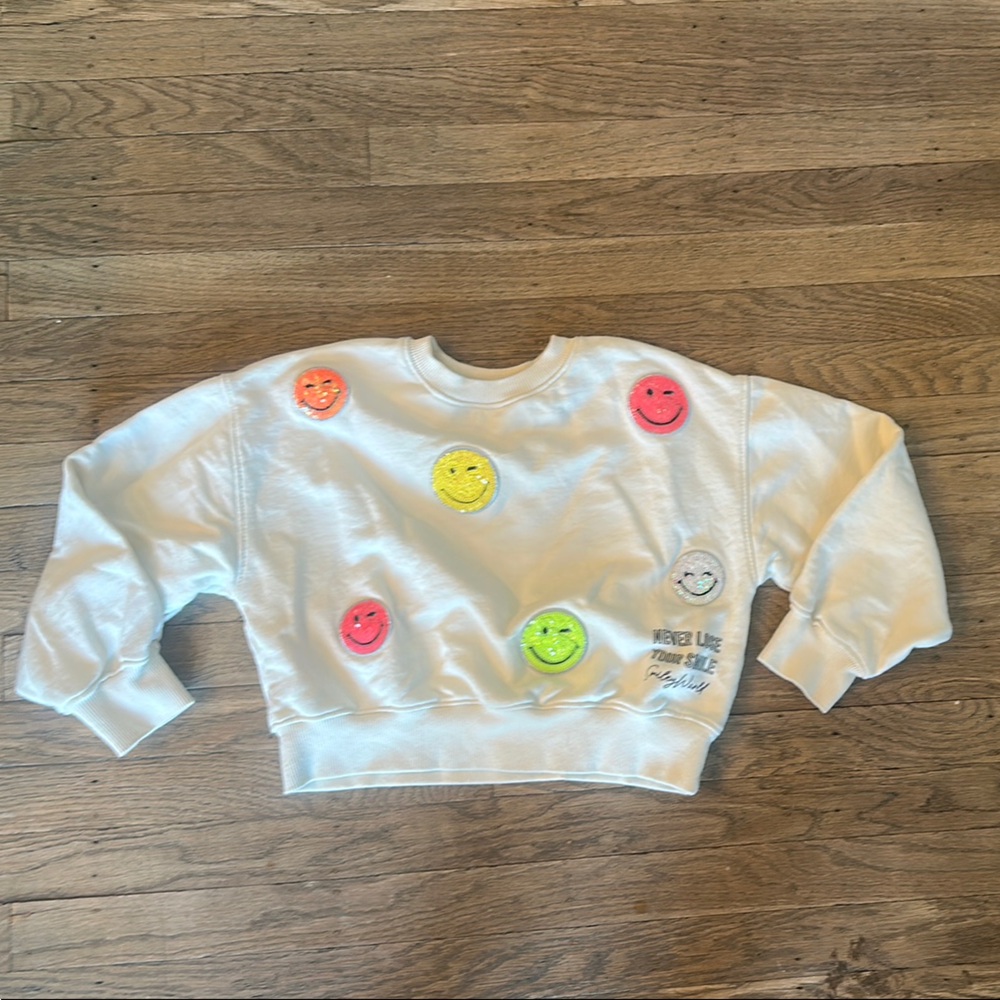 Zara White Sweatshirt with Colorful Smiley Faces